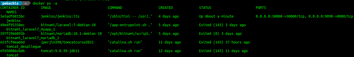Obtención de
                            información de los contenedores con docker
                            ps -a